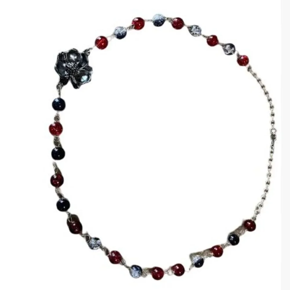 Handcrafted Tri-Color Glass Beads w/Gunmetal Floral Accent 20